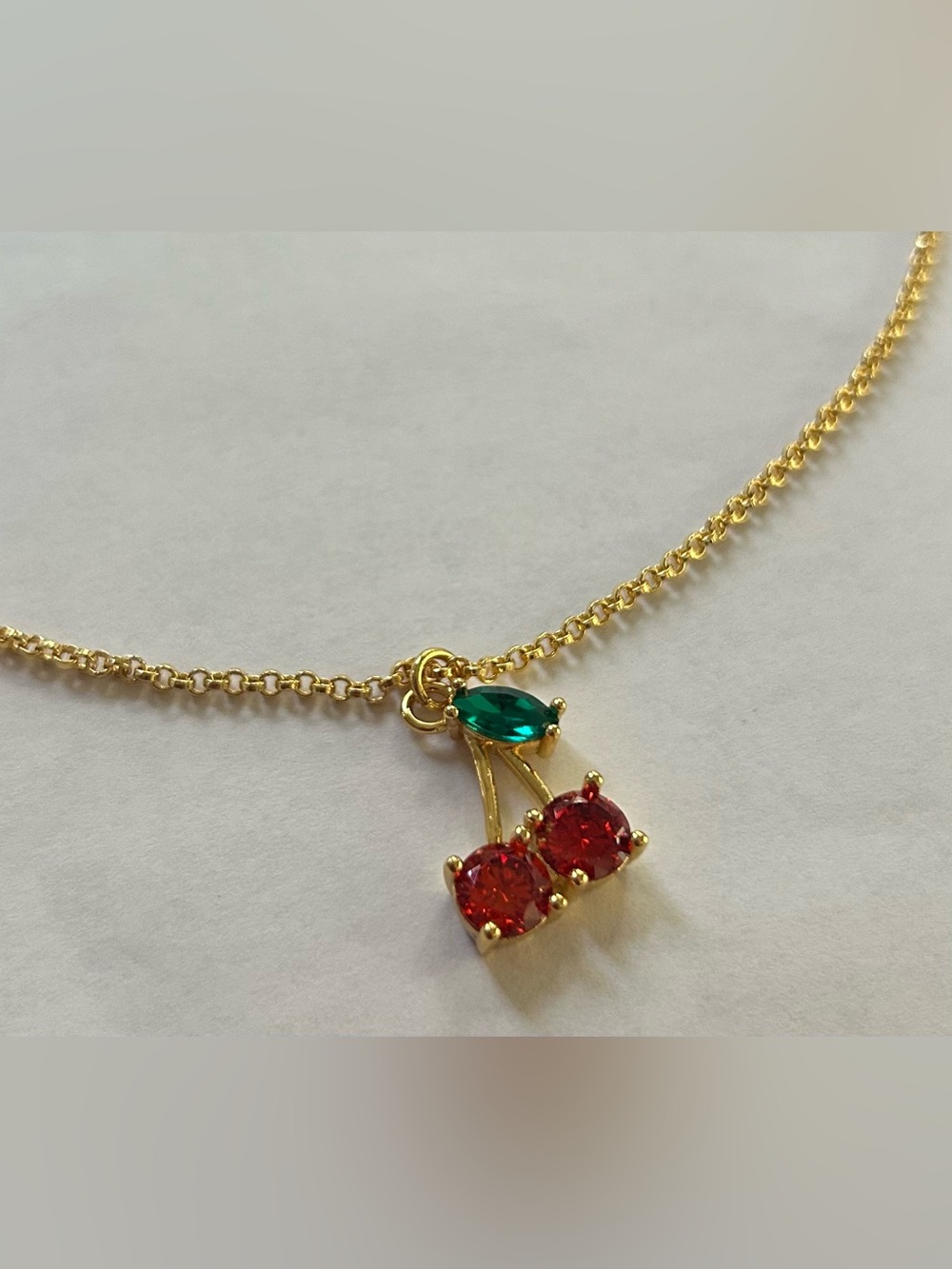 KATE SPADE Ma Cherie Cherry Mini Pendant Necklace Red Gold Crystal NWT - Picture 2 of 8